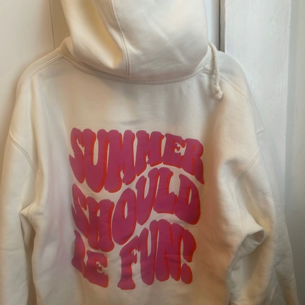 Vibrant White Hoodie with Pink Graphic